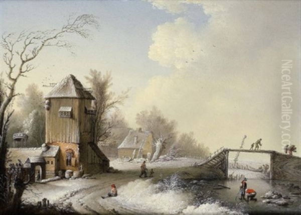 Winterlandschaft Mit Einem Turm Und Schlittschuhlaufern Oil Painting by Louis Nicolas van Blarenberghe