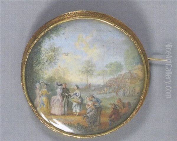 Assemblee De Personnages Dans Un Parc: Rencontres Amoureuses, Danses Populaires, Avec Fond De Riviere Et Hameau Boise Oil Painting by Louis Nicolas van Blarenberghe