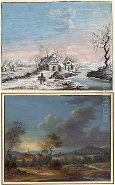 The Four Seasons: Houses By A Frozen River Oil Painting by Louis Nicolas van Blarenberghe