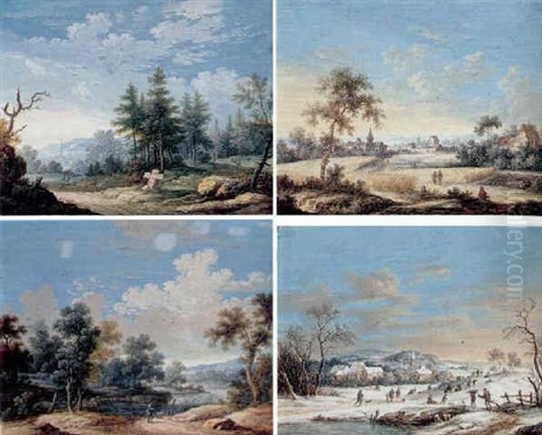 The Four Seasons: Wooded And River Landscapes With Figues Oil Painting by Louis Nicolas van Blarenberghe