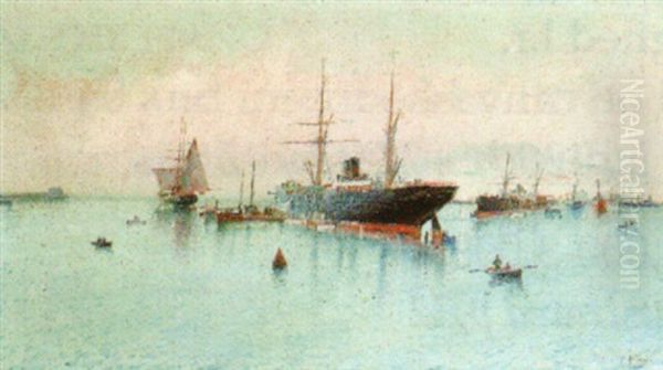 Barcelona Harbour Scene Oil Painting by Francisco Blasco