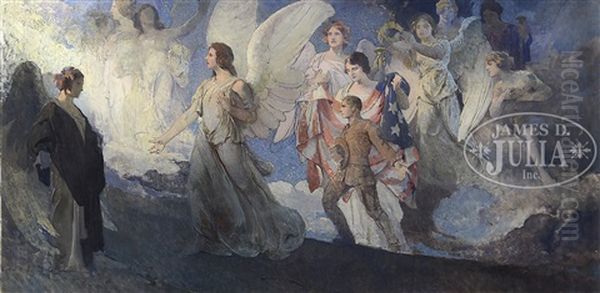 Victory, A Patriotic Wwi Mural Study Oil Painting by Edwin Howland Blashfield