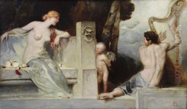 Classical Scene With Nudes And Putto Oil Painting by Edwin Howland Blashfield