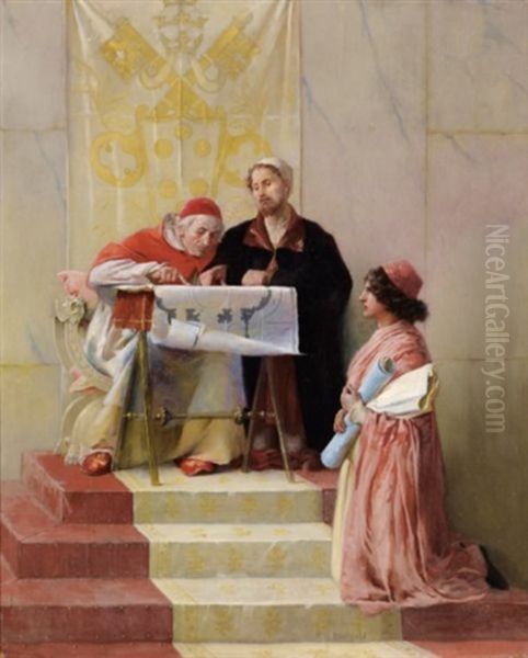 Bramante Presentant Les Plans De Saint-pierre Du Vatican Au Pape Oil Painting by Edwin Howland Blashfield