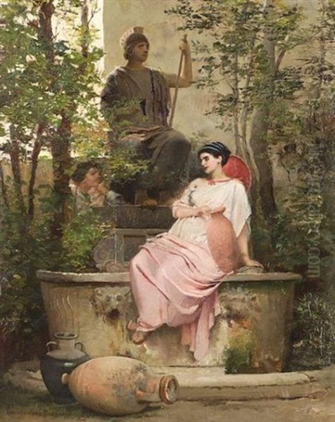 Secret Meeting In The Garden - A Classical Genre Scene Oil Painting by Edwin Howland Blashfield