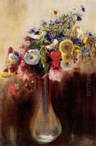 Summer Flowers In A Vase Oil Painting by Lily Blatherwick