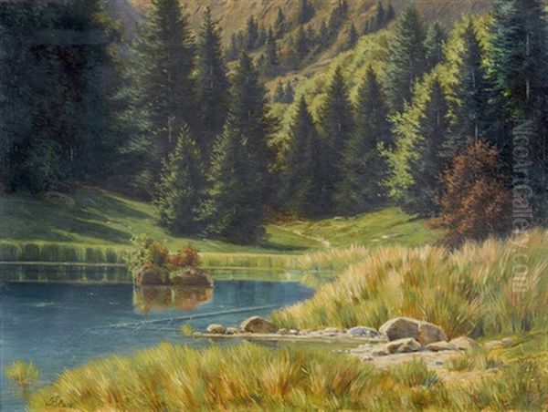 Stiller See In Einem Alpental Oil Painting by Samuel Albert Blau