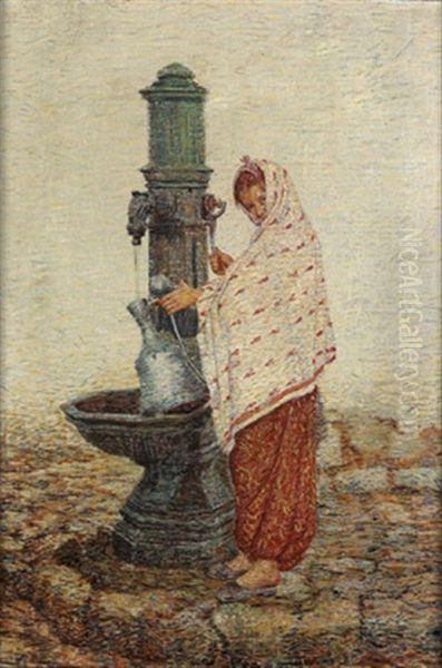 Madchen Am Brunnen Oil Painting by Leopold Blauensteiner