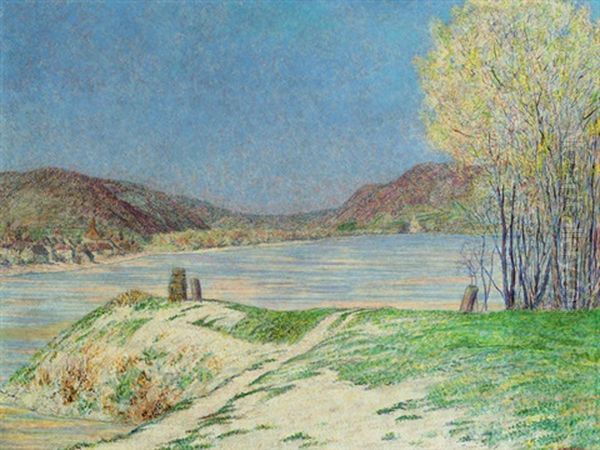 Die Donaulandschaft Mit Schloss Schonbuchel Oil Painting by Leopold Blauensteiner