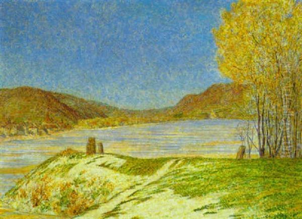 Die Donau, Im Hintergrund Schlos Schonbuhel Oil Painting by Leopold Blauensteiner