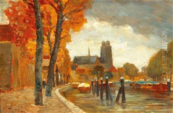 Scene In Dordrecht Oil Painting by Tina Blau-Lang