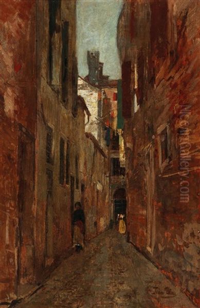 Street Scene In Venice Oil Painting by Tina Blau-Lang