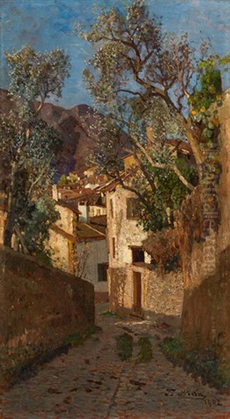 Street In Malcesine At The Lake Garda Oil Painting by Tina Blau-Lang