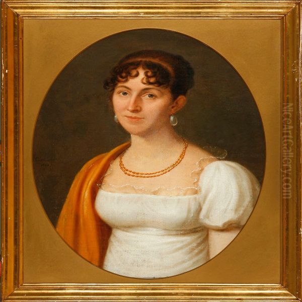 Portrait Of A Young Woman In A White Dress Oil Painting by Jean-Antoine Alavoine