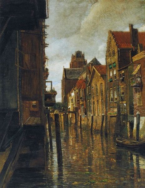 Voorstadtshaven In Dordrecht Oil Painting by Tina Blau-Lang