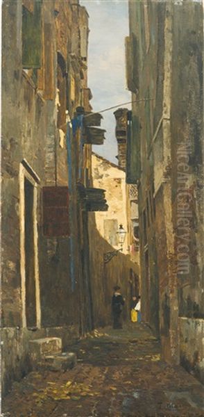 Ein Italienisches Gasschen (a Lane In Italy) Oil Painting by Tina Blau-Lang