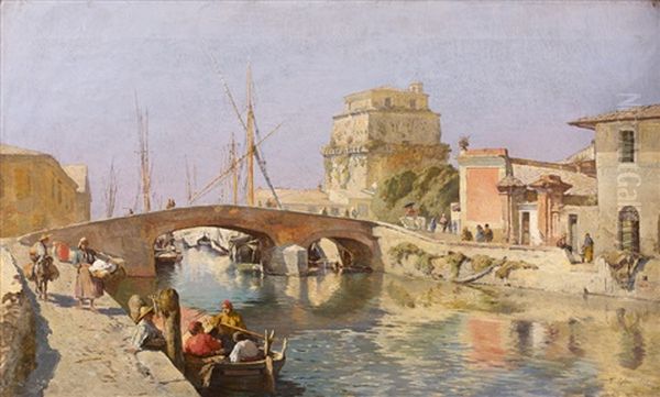 Barques A Venise Oil Painting by Tina Blau-Lang