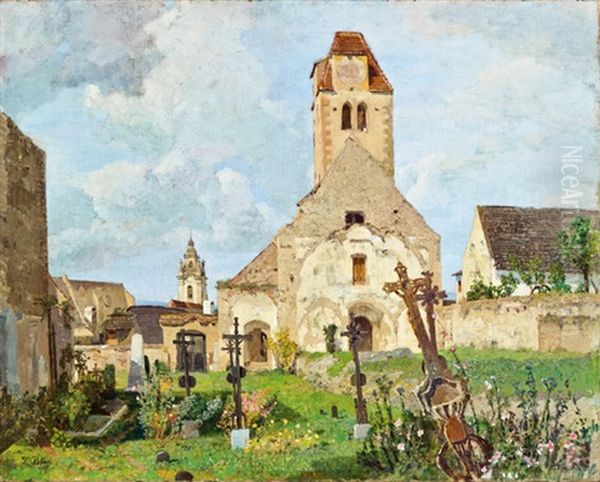 Blick Auf Die Alte Pfarrkirche Von Durnstein Oil Painting by Tina Blau-Lang