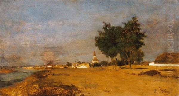 Szolnoki Tiszapart, 1870-es Evek (by The River Tisza At Szolnok) Oil Painting by Tina Blau-Lang