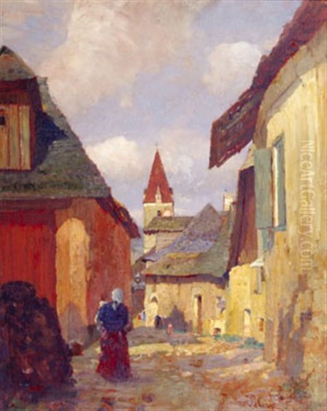 Gasse In Weissenkirchen Oil Painting by Tina Blau-Lang