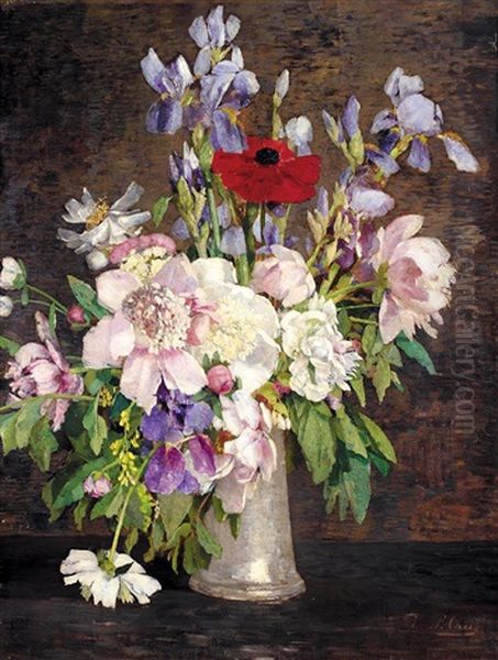 Stilleben Mit Schwertlilien, Pfingstrosen Und Mohnblume (still Life With Irises, Peonies And Poppy) Oil Painting by Tina Blau-Lang