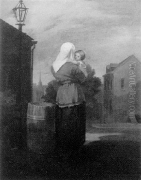 Mother And Child In The City Oil Painting by Charles F. Blauvelt