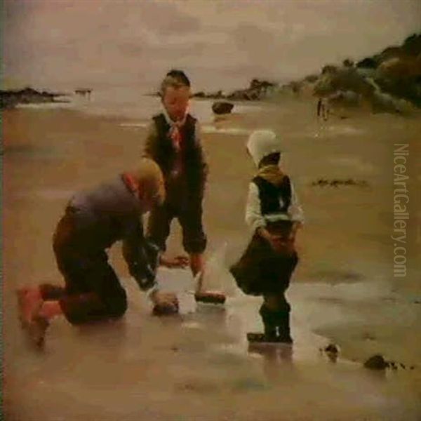 Legende Born Pa Stranden Oil Painting by Fernand Blayn