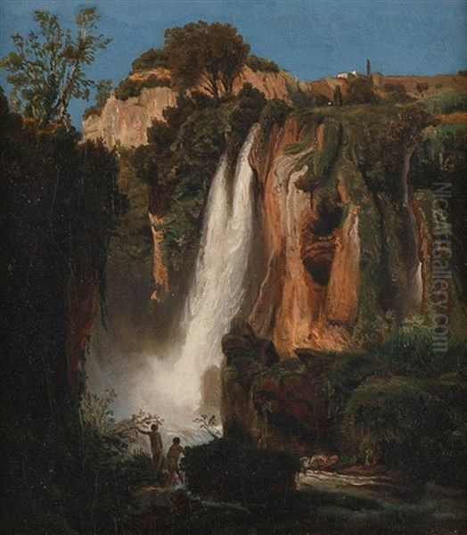 Zwei Akte Am Gebirgswasserfall Bei Tivoli Oil Painting by Carl Blechen