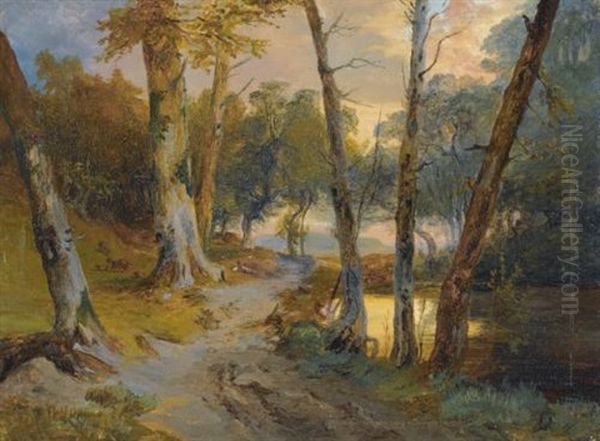 Wald Mit Kleinem Weiher (forest Interior With Pond) by Carl Blechen