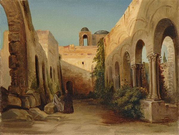 Ein Verfallener Klosterhof In Anacapri Oil Painting by Carl Blechen