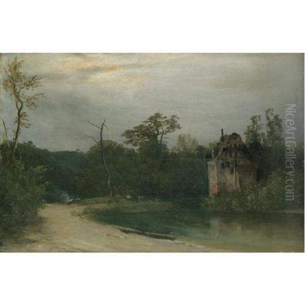 Waldlandschaft Mit Schloss Am Wasser-castle In A Wooded Landscape by Carl Blechen