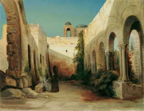 Ein Verfallener Klosterhof In Anacapri Oil Painting by Carl Blechen