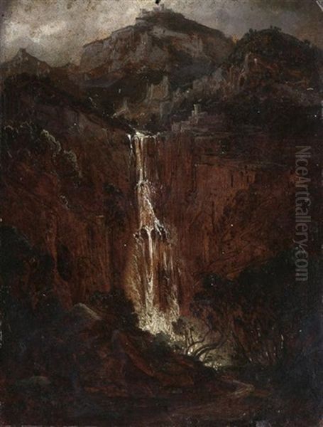 Die Wasserfalle Von Tivoli (study) Oil Painting by Carl Blechen