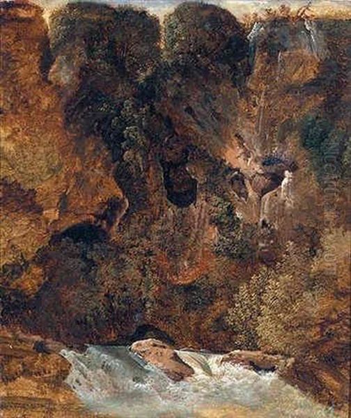 Felsental Des Anio Bei Tivoli (rocky Valley Near Tivoli) Oil Painting by Carl Blechen