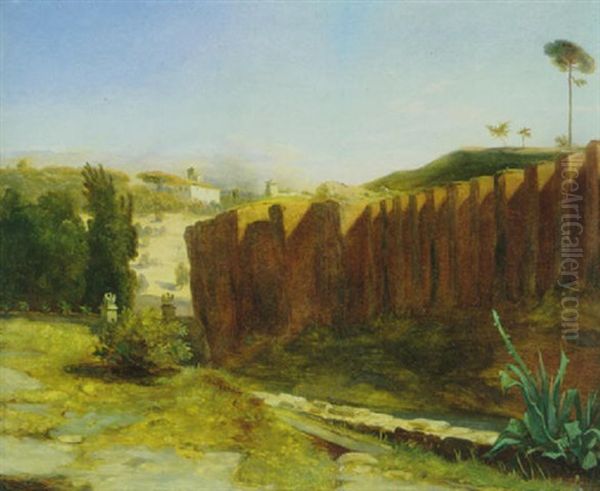 Parkmauer Der Villa Borghese Mit Der Villa Raphaela Oil Painting by Carl Blechen