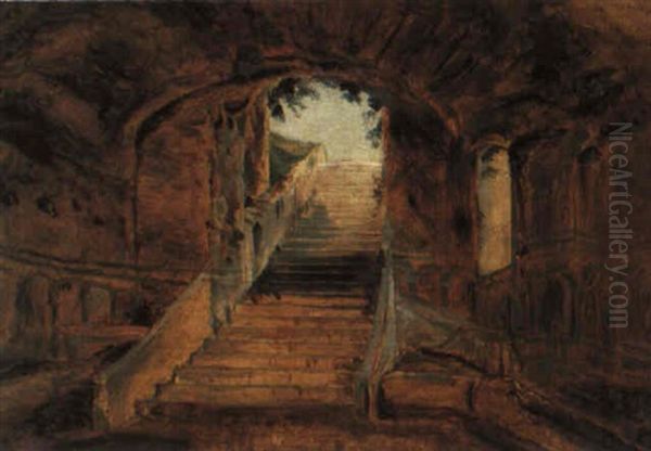 Unterirdisches Gewolbe Mit Steintreppe Und Blick Ins Freie Oil Painting by Carl Blechen