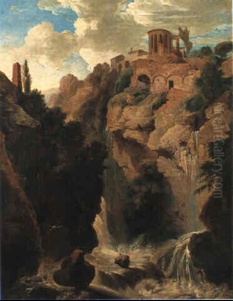 Ansicht Der Wasserfalle Von Tivoli Oil Painting by Carl Blechen