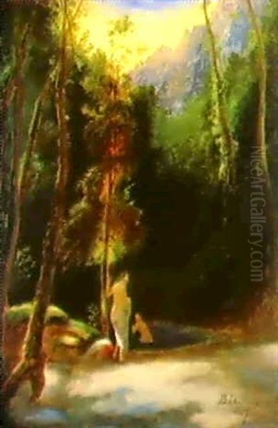 Park Von Terni Mit Badenden Madchen Oil Painting by Carl Blechen