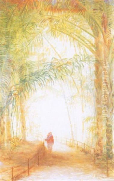 Figure Under Palm Trees Oil Painting by Wilhelm Christiaan Constant Bleckmann