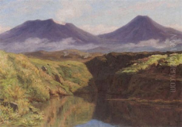 A View Of A Mountainous Landscape, Indonesia Oil Painting by Wilhelm Christiaan Constant Bleckmann