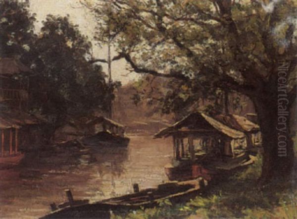 A River Scene Oil Painting by Wilhelm Christiaan Constant Bleckmann