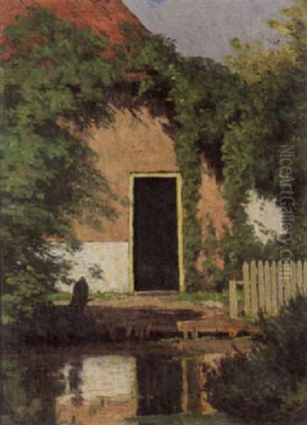 A Cottage By A Pont Oil Painting by Wilhelm Christiaan Constant Bleckmann