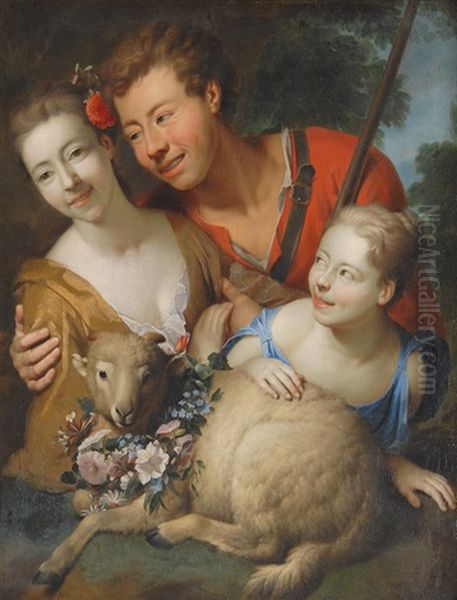 Shepherd And Two Shepherdesses Oil Painting by Richard (Risaert van) Bleeck