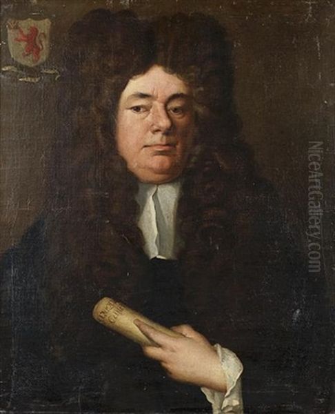 Portrait Of Sylvester Petyt, Half-length, In Black Costume Holding A Scroll Oil Painting by Richard (Risaert van) Bleeck