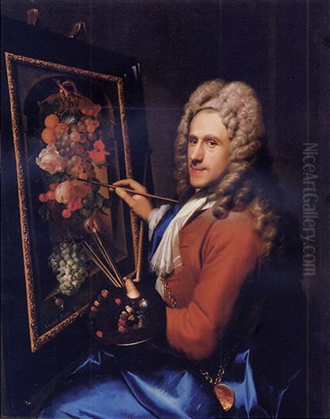 Portrait Of The Painter Coenraet Roepel Painting A Still Life With Flowers And Fruit Oil Painting by Richard (Risaert van) Bleeck