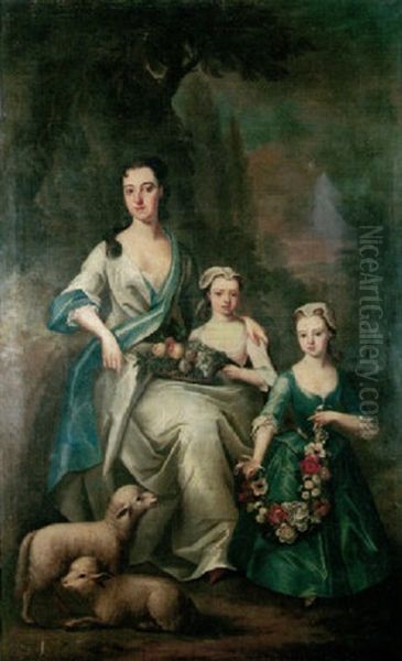 Portrait Of Mrs. Mytton Of Halston Nee Letitia Owen, Seated In A Landscape With Her Two Young Daughters, Letitia And Anna Oil Painting by Richard (Risaert van) Bleeck