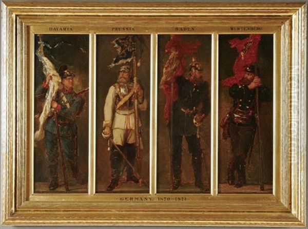 The German Empire, Depicting The Uniform And Colors Of Bavaria, Prussia, Baden, Wurtemburg (in 4 Parts) Oil Painting by Georg Bleibtreu