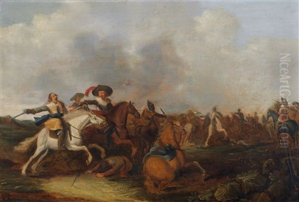 Scenes De Cavalerie (2 Works) Oil Painting by Dirck Bleker