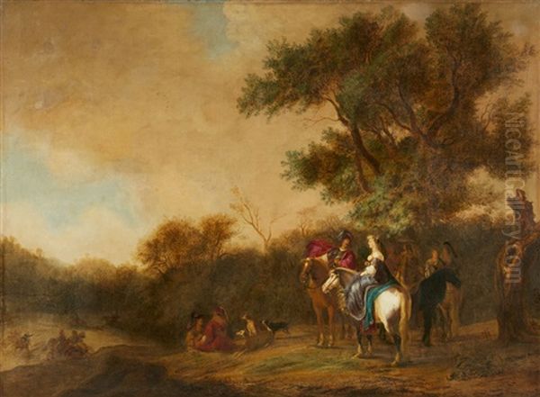 A Wooded Landscape With A Hunting Party by Gerrit Claesz Bleker