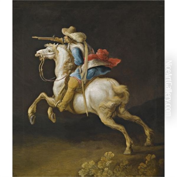 A Cavalry Officer Charging Oil Painting by Gerrit Claesz Bleker